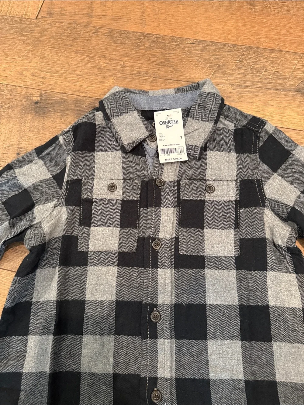 OshKosh B'gosh Black and Gray Plaid Button-Down Shirt